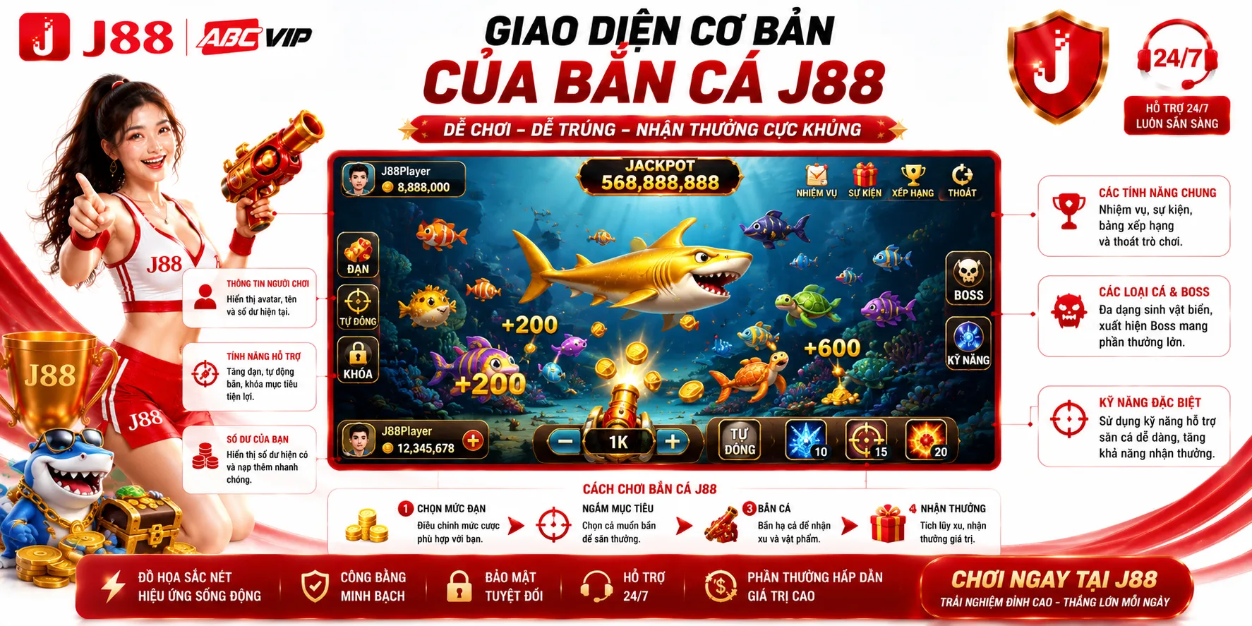 Bắn Cá J88 – Cách Chơi Và Các Chế Độ Trò Chơi 1 Giao diện cơ bản của bắn cá J88